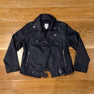 GAP kids Dark Navy Blue Moto/Faux Leather Jacket with Silver Accents